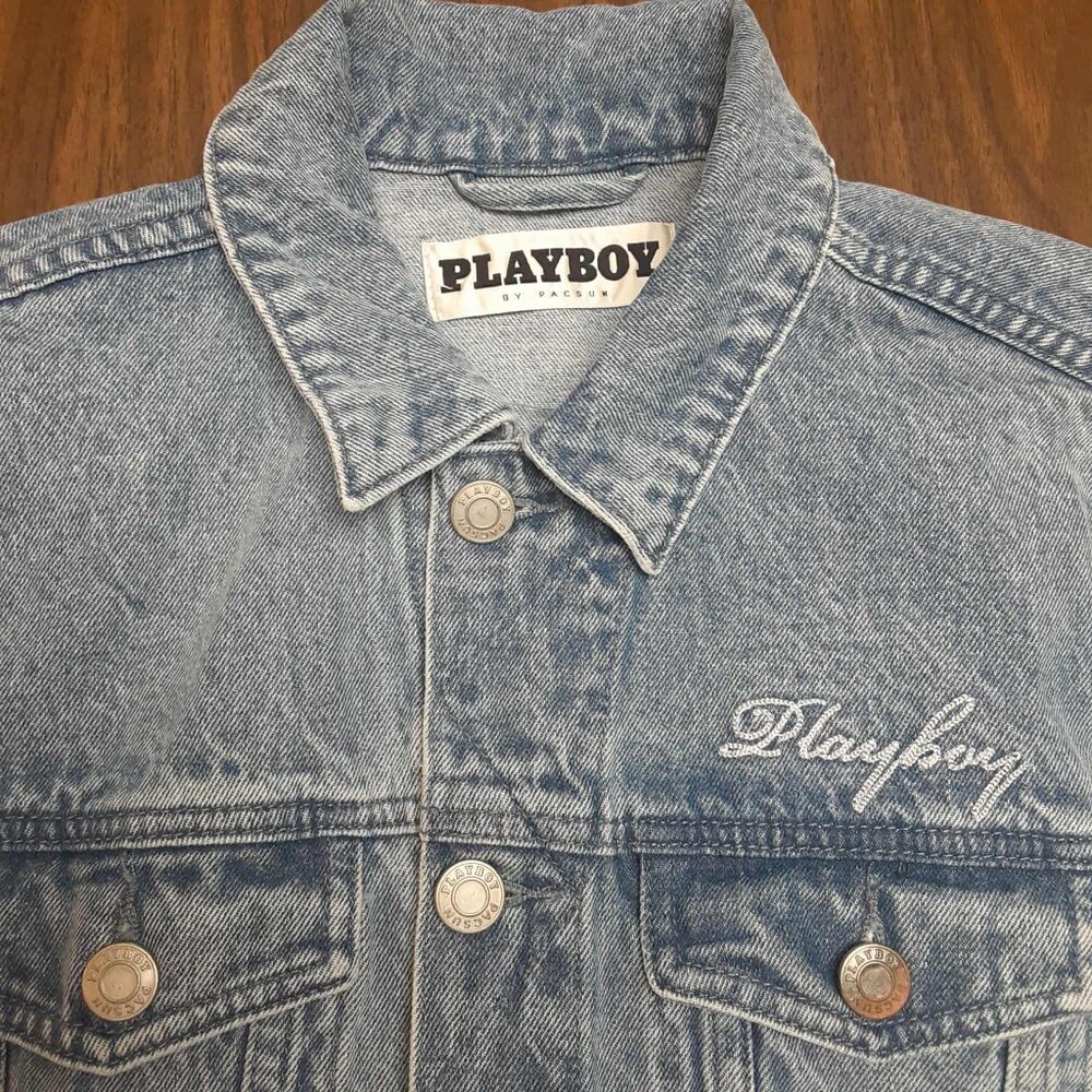 PacSun by Playboy Jacket Blue Denim Long Sleeve Button Up Men's Small Unisex